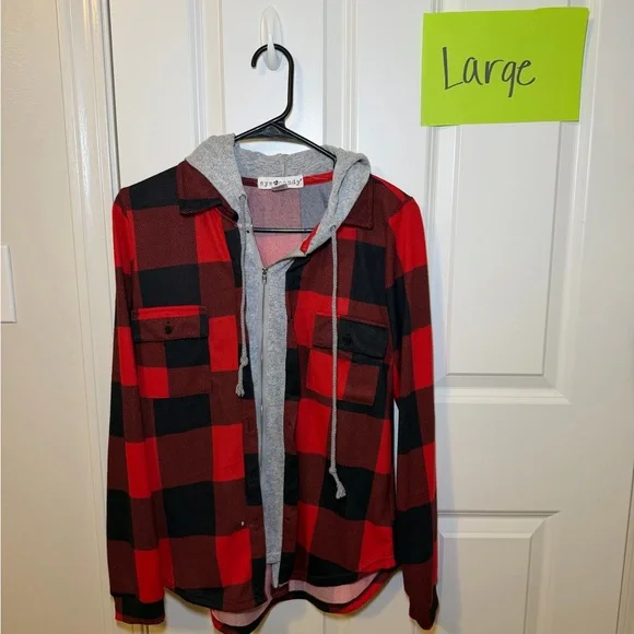 Eye Candy Red and Black Checkered Jacket with Gray Hood - Picture 1 of 1
